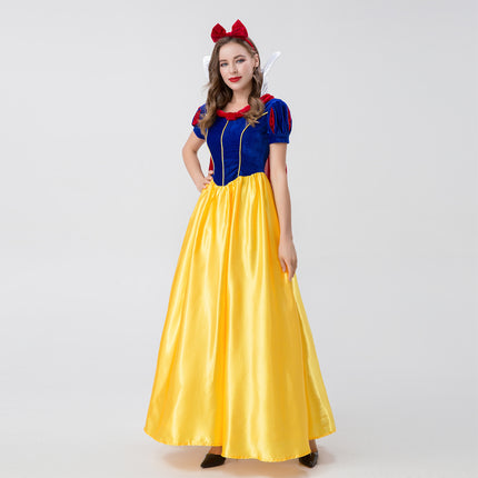 Halloween Costume Adult Snow White cosplay Deluxe Short Sleeve Long Dress Magic Fairy Princess Dress Show