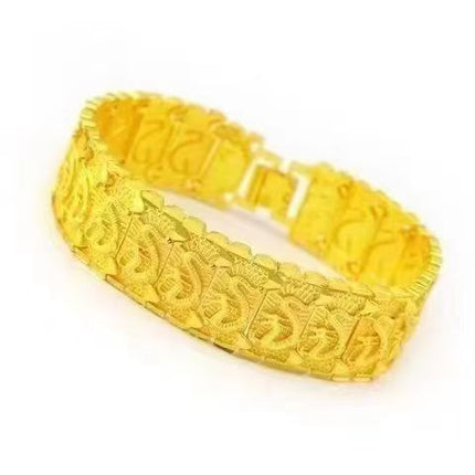 High Imitation Gold Dragon Pattern Bracelet, Pure Brass Processing to Create Gold-Plated Jewelry for Men, Vietnamese Sand Gold Watch Chain