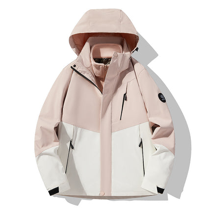 Three-In-One Detachable Autumn and Winter Jacket for Couples, Unisex Windproof and Waterproof Mountaineering Clothing with Fleece Lining