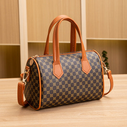 2023 New Boston Women's Bag Retro Contrast Printed Handbag Shoulder Crossbody Pillow Bag Wholesale