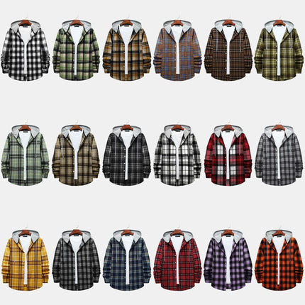 Cross-border Hooded Plaid Shirt Men's 2024 Foreign Trade Autumn Harajuku Style Plaid Hooded Shirt Men's Hong Kong Style Casual Shirt