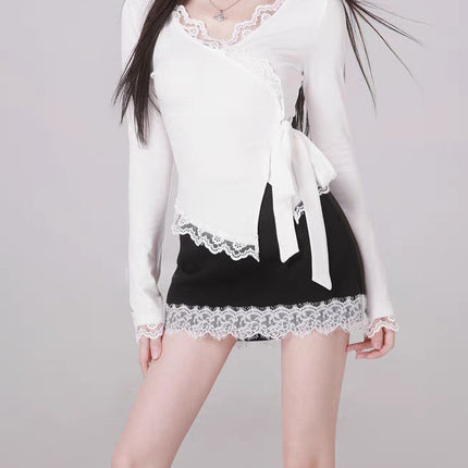New Lace Hooded Slim-Fit Slim Tight Waist Spice Top Skirt