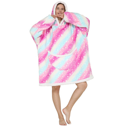 Cross-border lazy blanket lambswool pullover flannel sweater TV blanket hooded lazy clothes outdoor warm pajamas