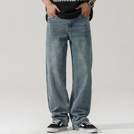 2024 New American Style Trendy Brand Old Washed Loose Straight Jeans Youth Fashion Tall Mop Jeans