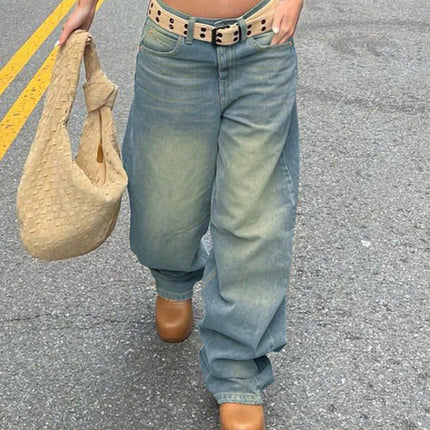 Cross-border Foreign Trade Amazon Europe and America Retro Old Blue Boyfriend Jeans Women's Loose Straight Casual Mop Pants