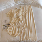 33027 # (with fixed breast pads) short sleeves + shorts + trousers, fragrant and soft custard / M