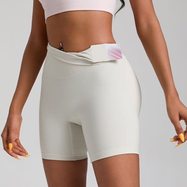 Wholesale Women's Slim Yoga Riding Shorts Sanding High Elastic Sports Fitness Quarterpants Inside Pocket Short