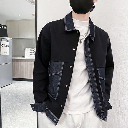 B297-206 social light luxury in stock Denim stitching large pocket casual jacket fashion