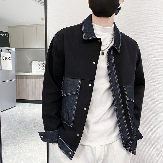 B297-206 social light luxury in stock Denim stitching large pocket casual jacket fashion