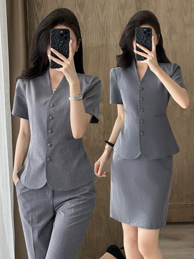 Short-Sleeved Suit Women's Summer Thin Business Attire Jewelry Store Gold Store Sales Workwear Hotel Front Desk Workwear