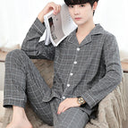 Double Bag 100% cotton long-sleeved trousers dark gray plaid / L size is recommended to wear 50.00 kg-65.00 kg