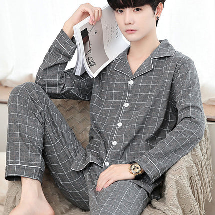 New autumn and winter pajamas cotton men's long-sleeved trousers green middle-aged popular pattern spring and autumn cardigan suit