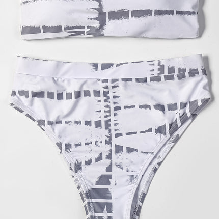 Billion Swimming European and American 2024 New Strapless Printed Cross Strap High Waist Bikini Women's Sexy Split Swimsuit Cross-border