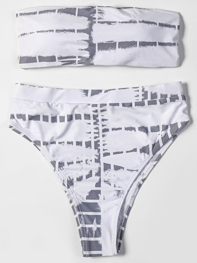 Billion Swimming European and American 2024 New Strapless Printed Cross Strap High Waist Bikini Women's Sexy Split Swimsuit Cross-border