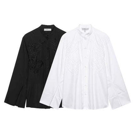 Cross-Border New Product 2025 European and American Style Women's Clothing Export Wholesale Zr Spot Embroidered Cotton Shirt