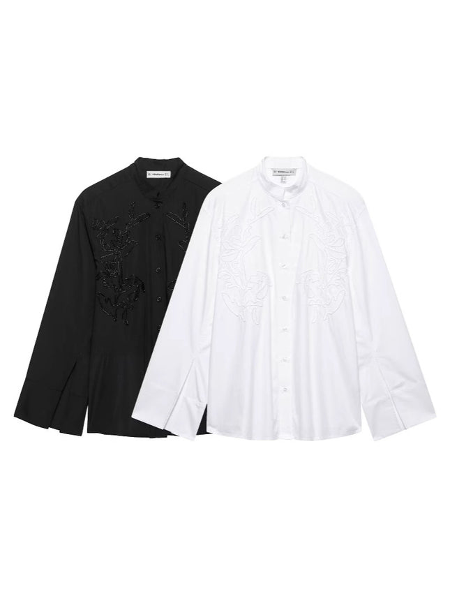 Cross-Border New Product 2025 European and American Style Women's Clothing Export Wholesale Zr Spot Embroidered Cotton Shirt