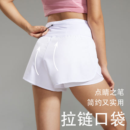 Hot Selling Fitness Yoga Sports Loose Double-Layer Anti-Light Quick-Drying Shorts with Unique Design on the Back Zipper Pockets