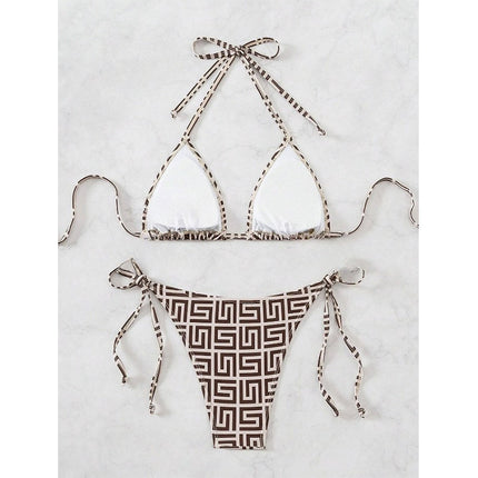 Sexy Split Swimsuit Women's Bikini Cross-border New Deep V Push-up Striped Backless Strap High-end Swimsuit for Women