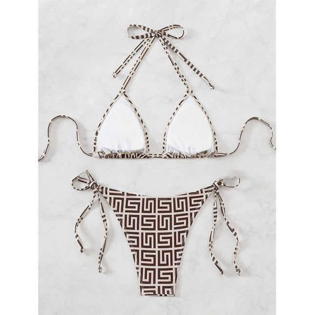Sexy Split Swimsuit Women's Bikini Cross-border New Deep V Push-up Striped Backless Strap High-end Swimsuit for Women