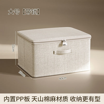 Flip-Top Clothing Storage Box with Lock Tianshan Cotton and Linen Foldableing Storage Basket Multi-Functional Large-Capacity Organizing Box