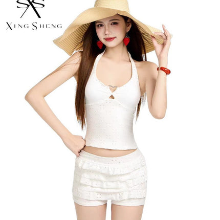 Source Manufacturer Swimsuit for Women, High-End, Beautiful and Sexy, Halterneck, Ruffled, Split, High-Waisted, Belly-Covering, Hot Spring Bathing Suit