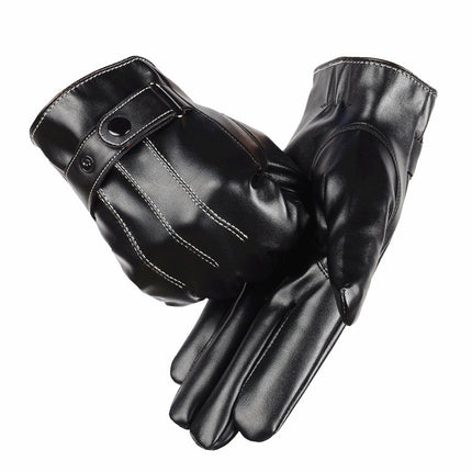 Wholesale men's leather gloves winter riding warm waterproof windproof fleece-lined thickened Korean gloves women driving touch screen