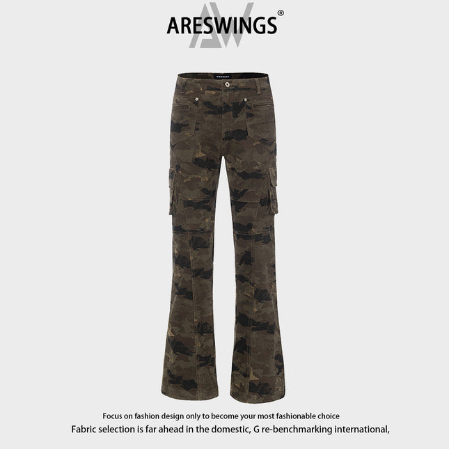 Ares wings American retro camouflage overalls high street casual loose micro horn straight pants men