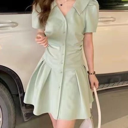 Green Polo Shirt Dress Women's Summer 2024 New Niche Design High-grade Tight Waist Slimming Elegant Skirt