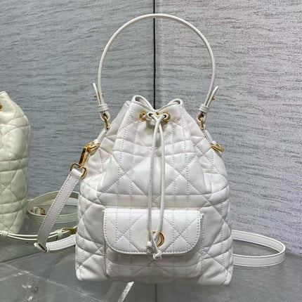 D's Caro Bucket Bag Micro Lambskin Fortune Bucket Rattan Pattern Soft Genuine Leather Women's Bag Fashionable Women's School Bag