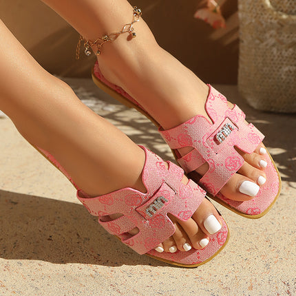 Women's Summer New Fashion Versatile Square-Toe Open-Toe Flat Slip-On Simple Beach Sandals for Outdoor Wear