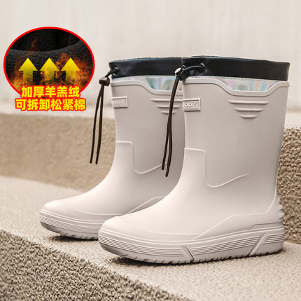 Men's Waterproof Rain Boots with Cuffs, Fishing Water Shoes, Fleece-Lined, Non-Slip Kitchen Work Rubber Shoes, Comfortable Soft-Soled Rain Boots