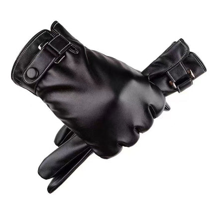 Leather Gloves Men's Winter Velvet Thickeneded Cycling Windproof Waterproof Warm Touch Screen Motorcycle Cotton Winter Cycling Gloves