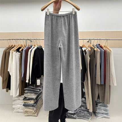 High-End Gray Straight Wide-Leg Pants for Women, Floor-Length Pants for Spring and Autum, Versatile Loose Towel Pants, Casual Drapedy Pants