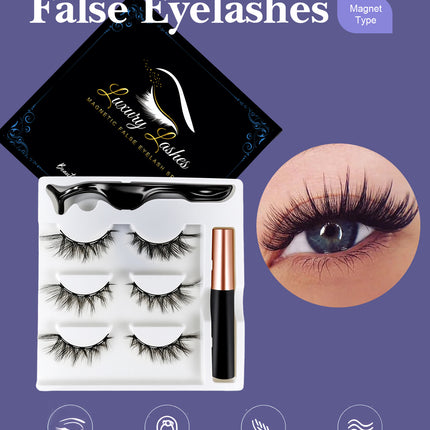 Wholesale magnetic eyeliner false eyelashes magnet false eyelashes 3D three-dimensional net red magnetic false eyelashes 3 pairs of suit