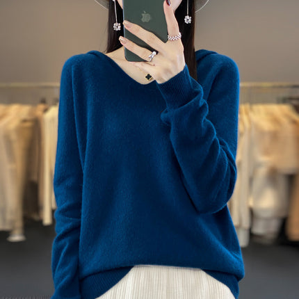 First-line Ready-to-wear Hooded Wool Sweater for Women in Autumn and Winter New Wool Hooded Sweatshirt Knitted Sweater Bottoming Shirt