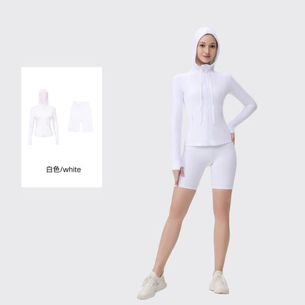 [in Stock] Ld Five-Piece Hooded Yoga Suit for Women, Fitness Yoga Set, High-Waisted, Barely-There Feel, Tight-Fitting Sportswear