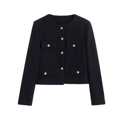 Za Cross-Border Women's Clothing Wholesale European and American Style Round Neck Single-Breasted Elegant Versatile Small Fragrance Jacket Jacket 3046278