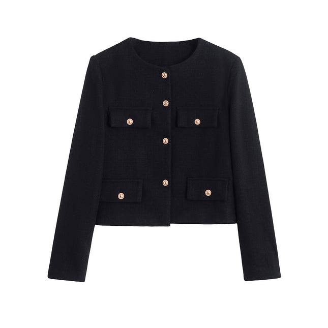 Za Cross-Border Women's Clothing Wholesale European and American Style Round Neck Single-Breasted Elegant Versatile Small Fragrance Jacket Jacket 3046278