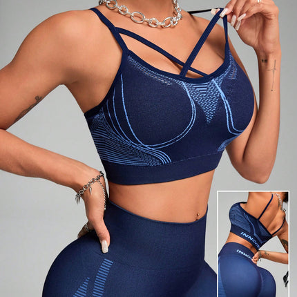 Yoga Suit Nylon Elastic Pressurized Women's High-Waist Fitness Yoga Suit Non-Slip Breathable Sweat-Wicking Sports Knitted