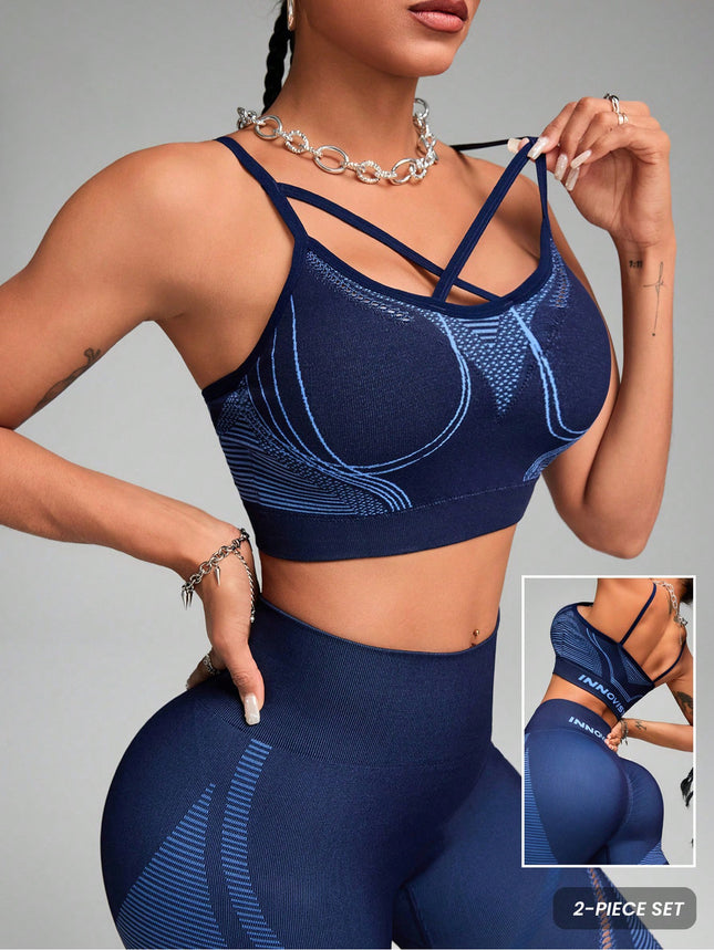 Yoga Suit Nylon Elastic Pressurized Women's High-Waist Fitness Yoga Suit Non-Slip Breathable Sweat-Wicking Sports Knitted