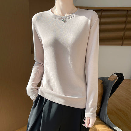 Autumn and Winter New Velvet Bottoming Knitwear for Women, Warm Cotton, Classy Quality Round Neck, Simple and Versatile Inner Long-Sleeved Knitwear