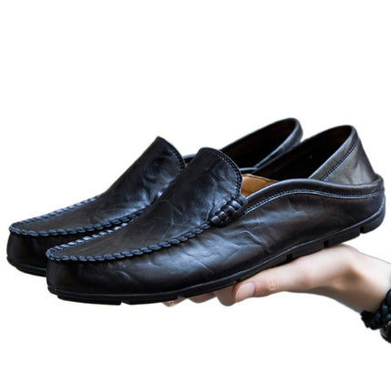 Doug Shoes Men's Genuine Leather Casual Shoes Summer Breathable Soft Bottom Driving Cowhide Slip-on Lazy Shoes for Business All-Match
