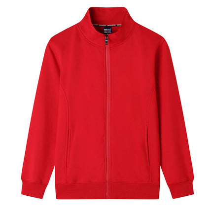 Autumn and winter stand collar sweater custom work clothes long sleeve mobile phone shop men's and women's work cardigan plus velvet coat logo