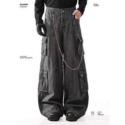 2025 New Washed Deconstructed Workwear Jeans for Men and Women, Retro Multi-Pocket Slim Straight Floor-Length Pants