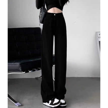 khaki Straight Leg Jeans Women's Trendy All-match New Arrival Loose High Waist Slimming Narrow Version Dosing Wide Leg Long Pants