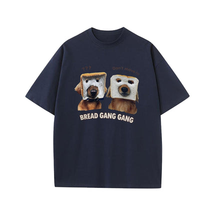 Direct Spray Bread Dog Print Short-sleeved T-shirt American Fashion Brand Casual Men's and Women's Fun Pure Cotton Loose Round Neck T-shirt