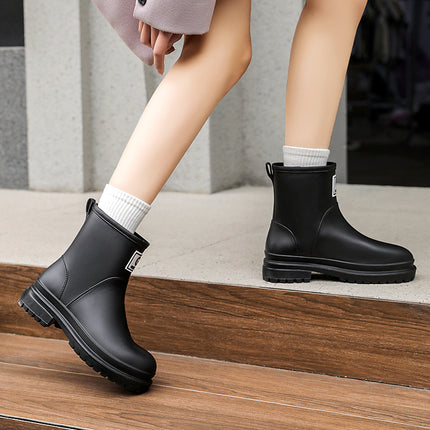 2024 New Style College Rain Boots for Women, Fashionable Outerwear, Fleece-Lined Rain Boots, Waterproof Shoes, Stylish Adult Non-Slip Rubber Shoes