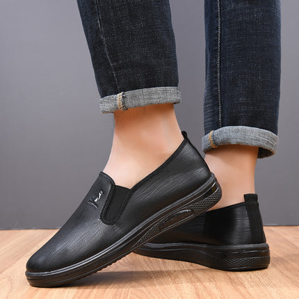 Men's Kitchen Chef Leather Shoes, Men's Trendy Versatile Bean Shoes, Soft Leather, Soft Sole, Waterproof Slip-On Men's Casual Shoes