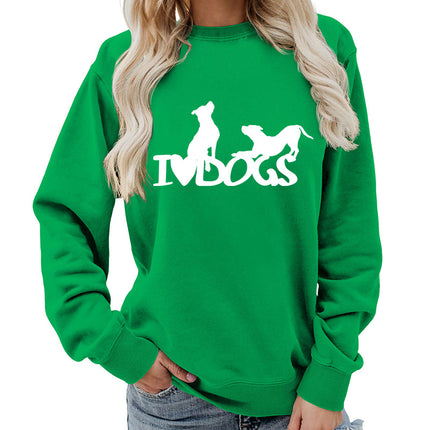 I dogs dog printed crew neck women's top vests foreign trade supply autumn and winter coat casual loose European size span