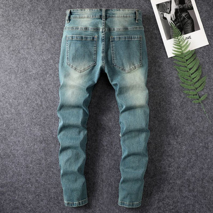 AM Cross-border European and American Foreign Trade New Men's Jeans Casual Slim-fit Small Foot Men's Ripped Pants All-match